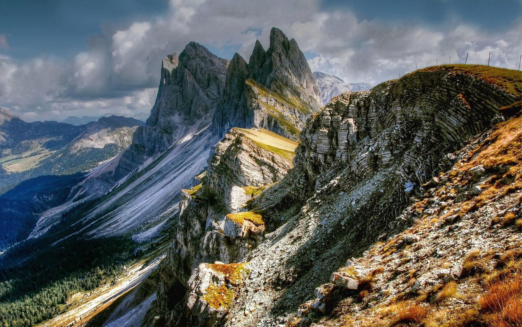 Seceda ridge under dramatic clouds